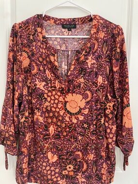 Rachel Zoe Coral Floral V-Neck Tunic on Plum Background